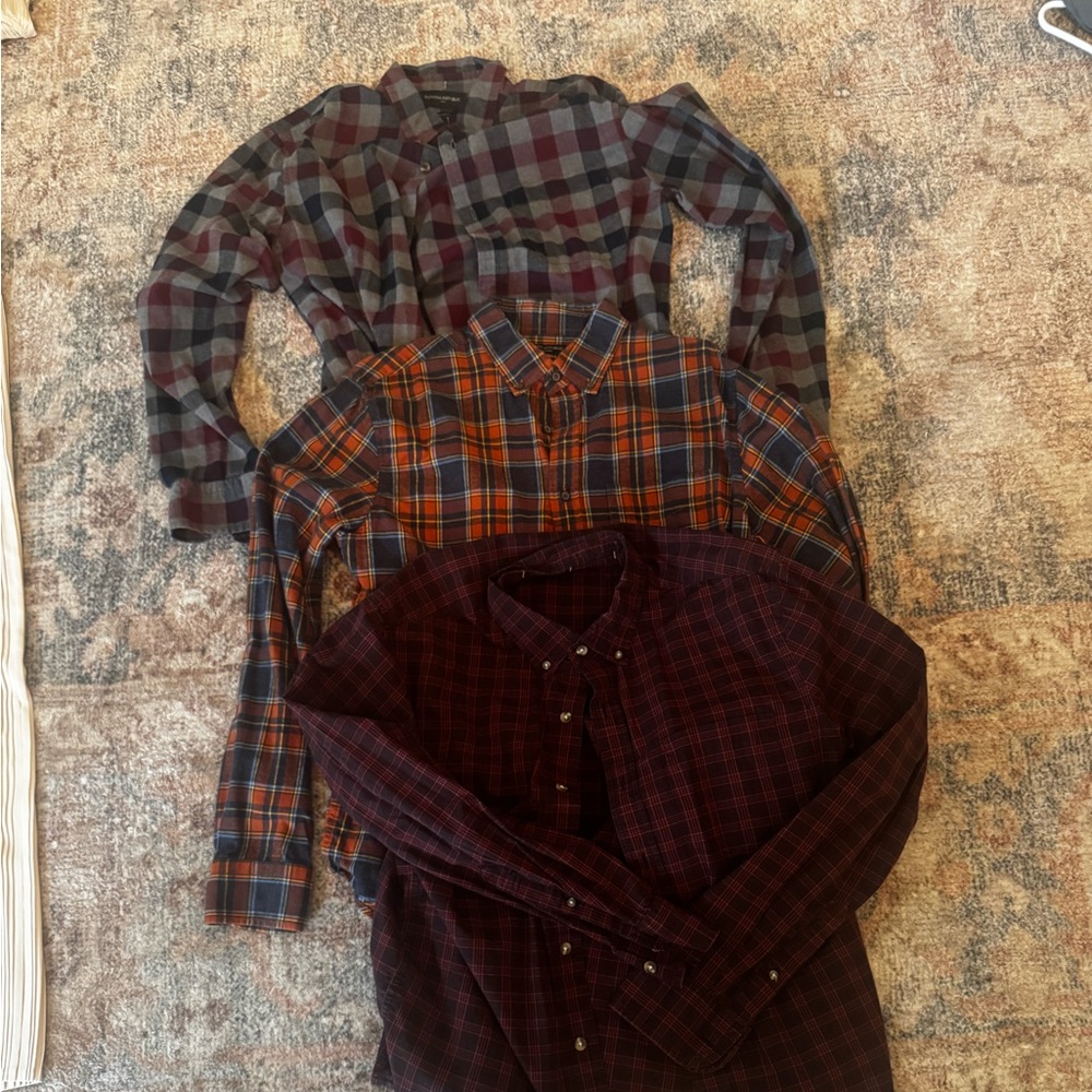 Banana Republic Men's Casual Plaid Shirts - Red, Blue, Orange